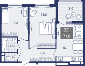 2-комнатная, 63.5 м²